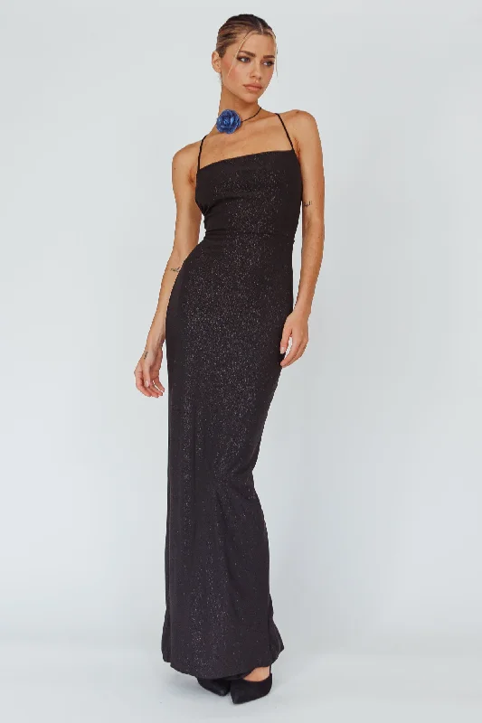 Ailani Lace-Up Back Maxi Dress Sparkle Black