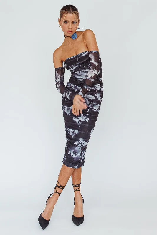 Cece Off-Shoulder Midi Dress Floral Black