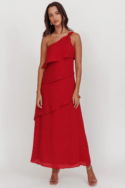 Delwyn One-Shoulder Maxi Dress Red