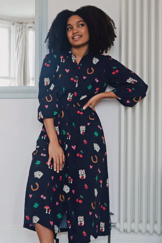 Dottie Maxi Shirt Dress - Black, Lucky Charms