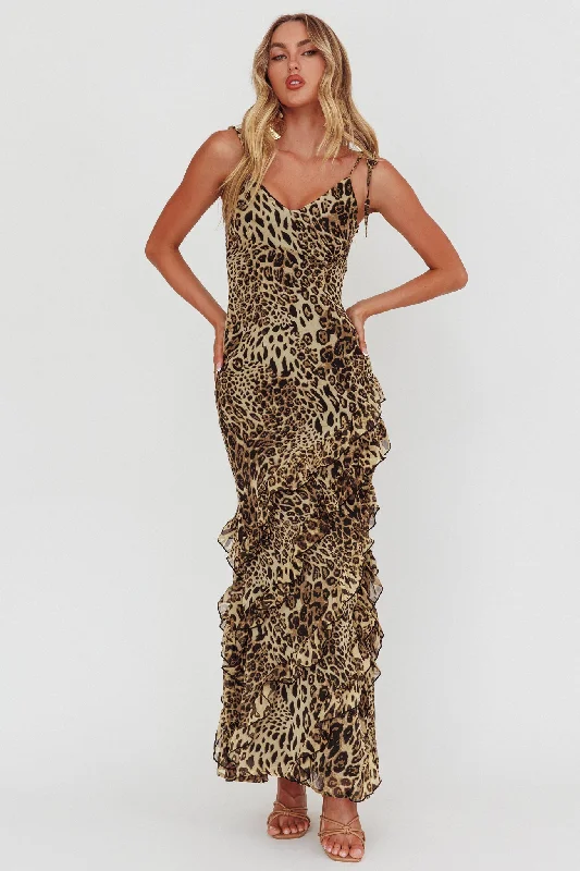 Dreamy Day Ruffle Trim Maxi Dress Leopard