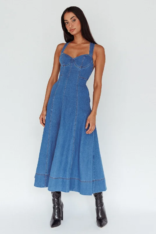 Ellora Criss-Cross Back Denim Maxi Dress Navy