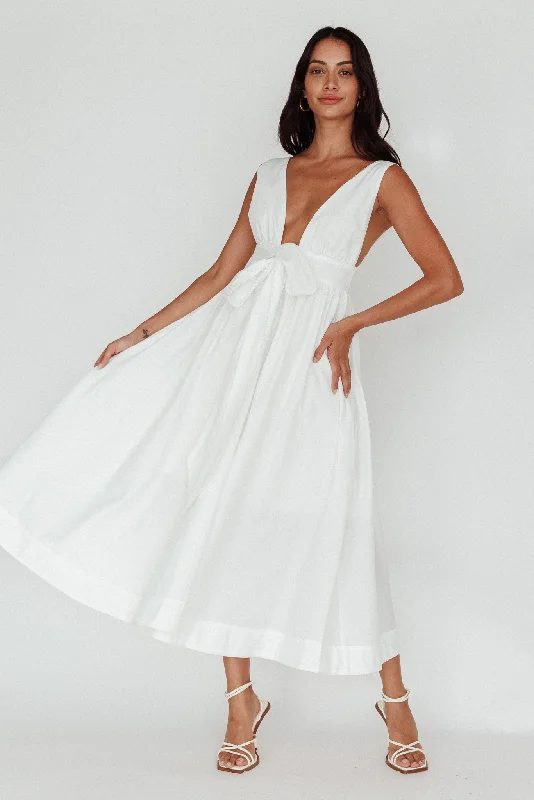 Indira Tied Bust Midi Dress Off White