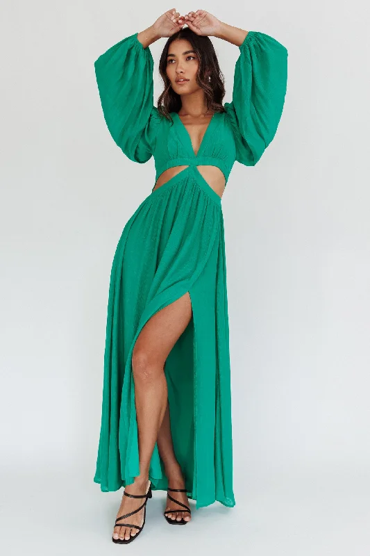 Jessalynn Cut-Out Long Sleeve Maxi Dress Green