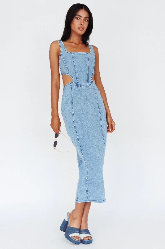 Kainani Cut-Out Waist Midi Dress Denim Blue