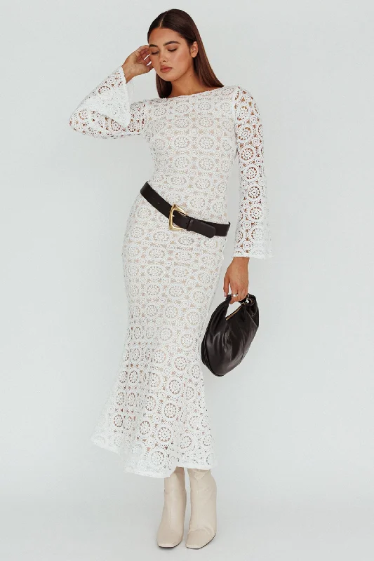 Kasia Long Sleeve Crochet Maxi Dress White