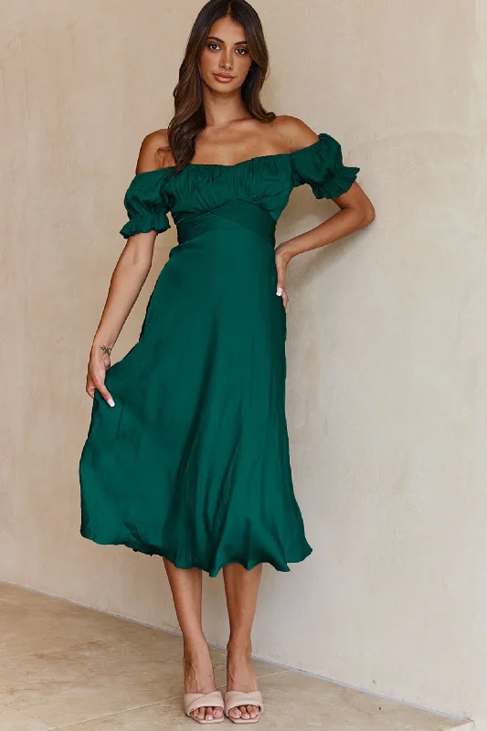 Linka Off-Shoulder Tie Back Midi Dress Forest Green