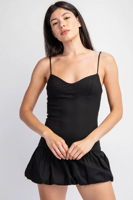 Loving Life Micro Mini Dress With Balloon Hem in Black