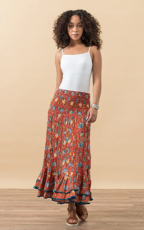 Macarena Skirt, Long, Orange Floral