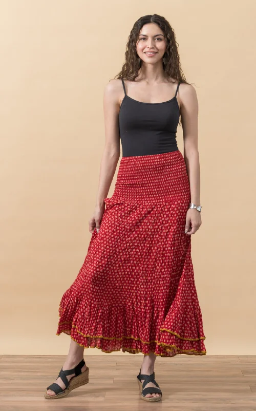 Macarena Skirt, Long, Scarlet Calico