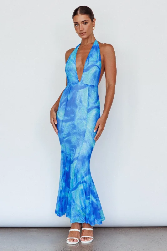 Mayah Halterneck Maxi Dress Printed Blue