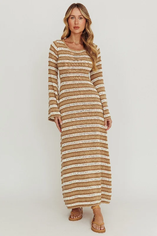 Meredith Long Sleeve Cut-Out Maxi Dress Chocolate