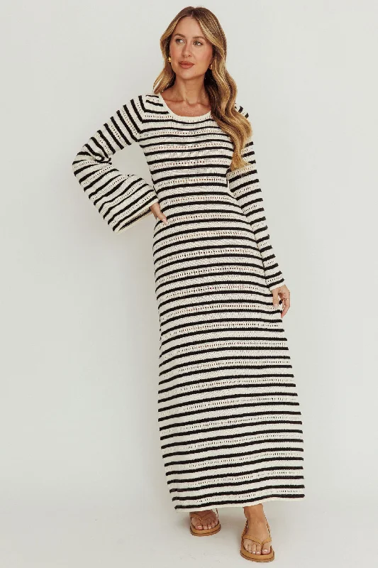 Meredith Long Sleeve Cut-Out Maxi Dress Cream Black