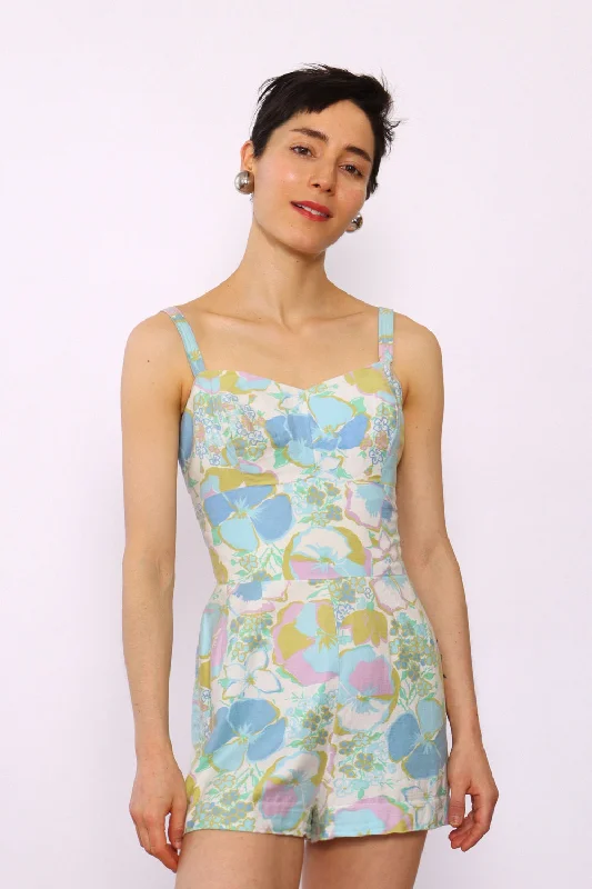 Midcentury Pastel Floral Playsuit S