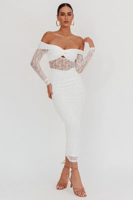 Oliana Off-Shoulder Mesh Maxi Dress White