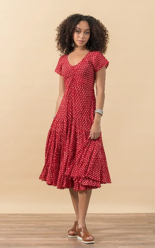 Paloma Dress, Long, Cap Sleeve, Scarlet Calico