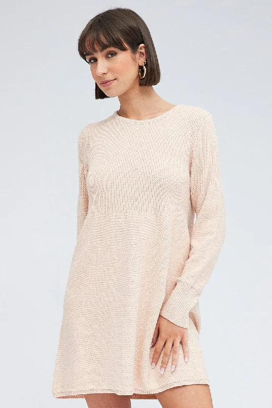 Pink Knit Dress Long Sleeve