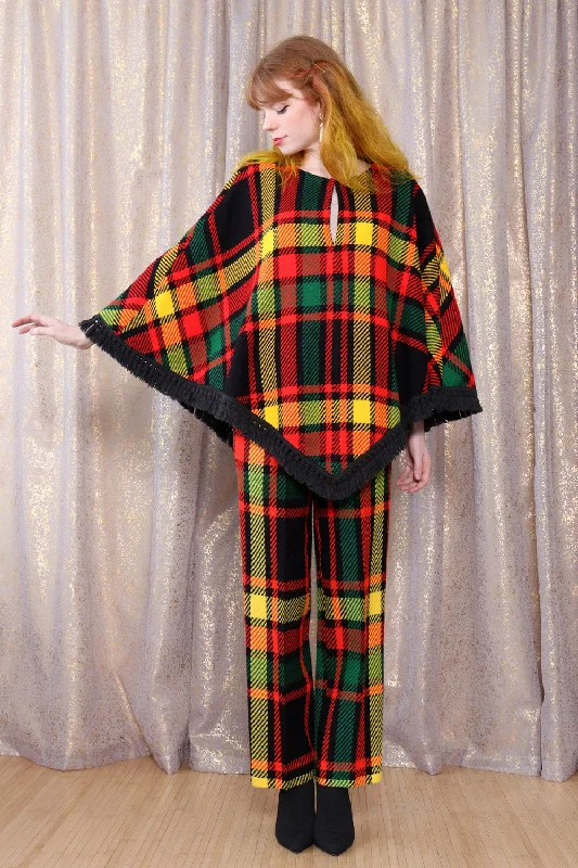 Plaid Poncho Pant Suit XS