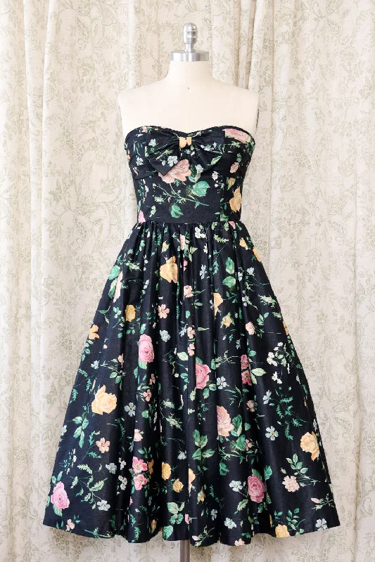 Polished Cotton Floral Bustier Dress M