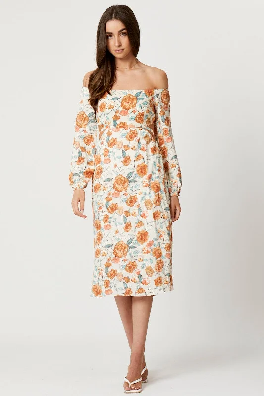 Print Long Sleeve Cut Out Dress