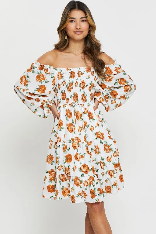 Print Mini Dress Off Shoulder