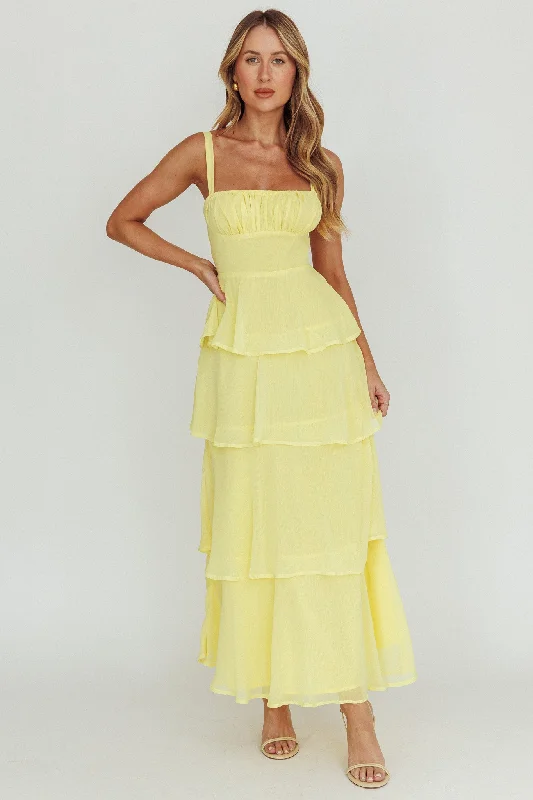 Provence Bloom Tiered Ruffle Maxi Dress Yellow