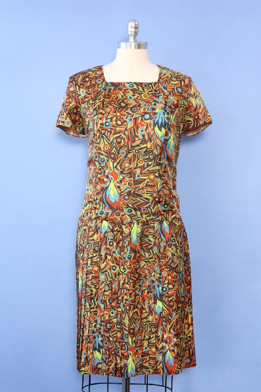 Psychedelic Peacock Pleat Dress L