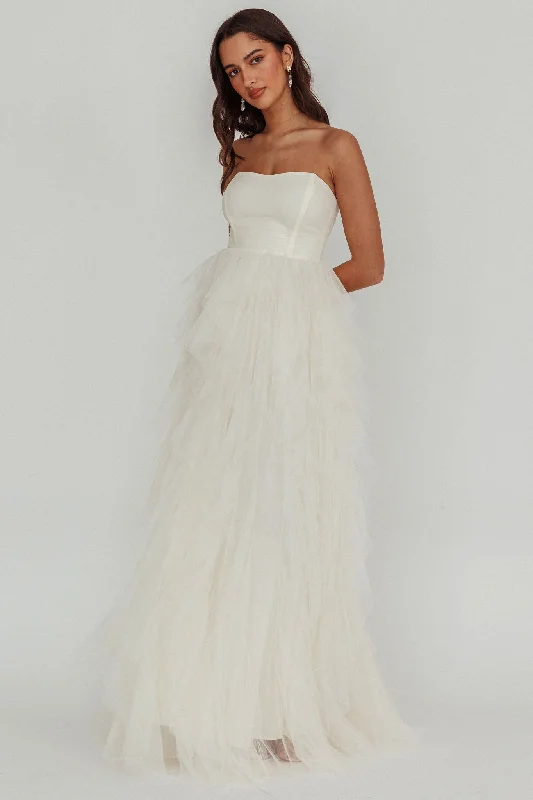 Rori Tulle Cascade Maxi Dress Ivory