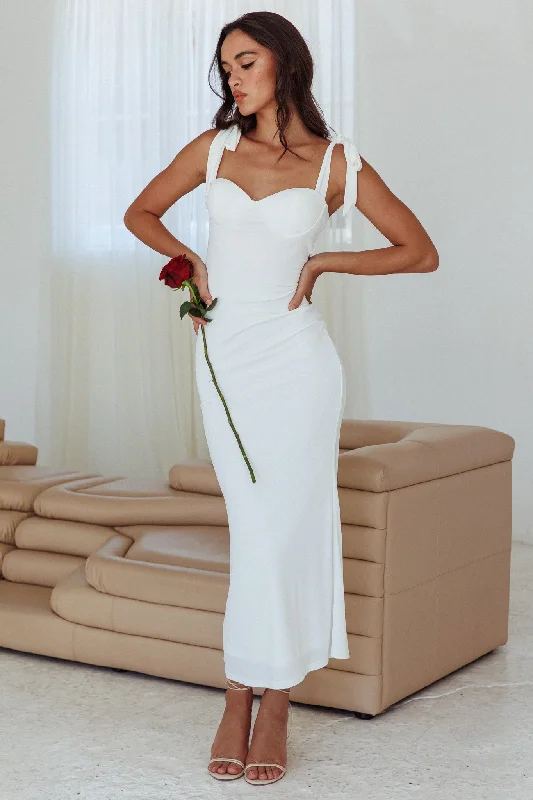 Rose Garden Tied Shoulder Maxi Dress White