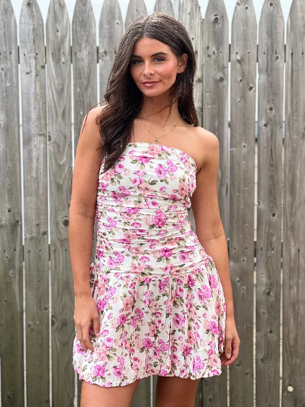 Strapless Floral Dress