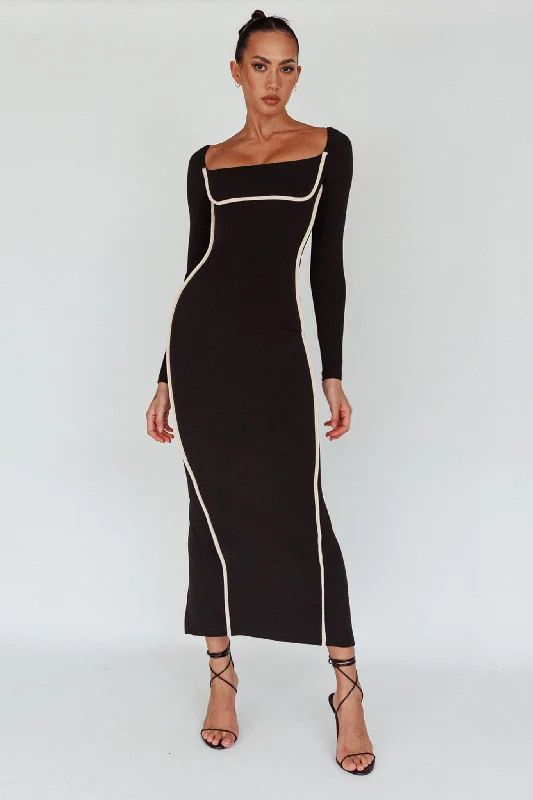 Sunny Coast Long Sleeve Piping Maxi Dress Black