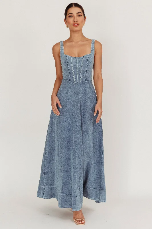 Talissa A-Line Maxi Denim Dress Blue