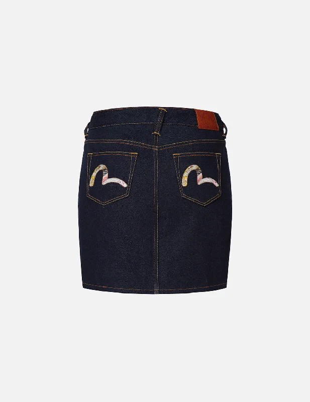 Tattoo Koi-pattern Seagull Embroidery Denim Skirt