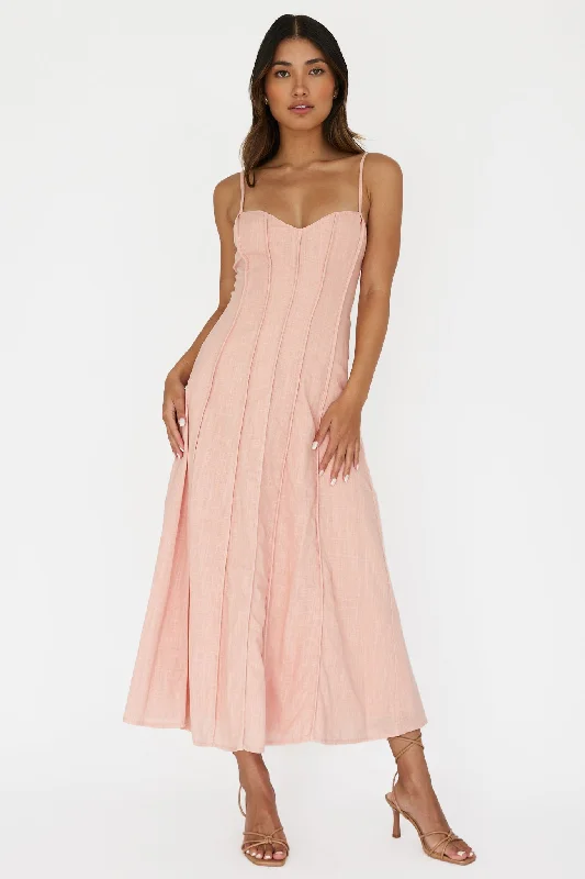 Vacay Pintuck Pleat Midi Dress Pink