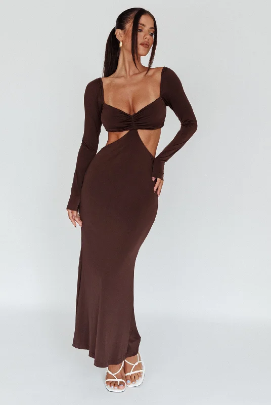 Vienna Long Sleeve Cut-Out Waist Maxi Dress Chocolate