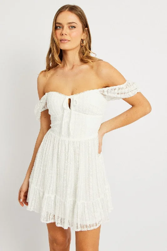 White Fit And Flare Dress Mini Lace