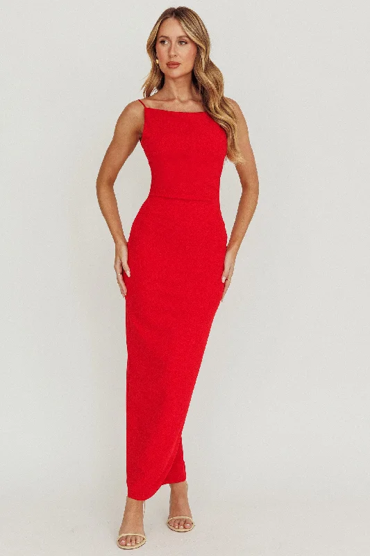 Yindi Backless Boat Neck Maxi Dress Red