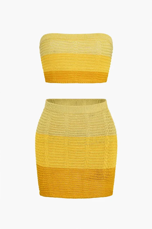 Knit Ombre Tube Top And Skirt Set