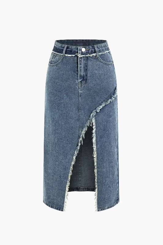 Frayed Split Denim Skirt