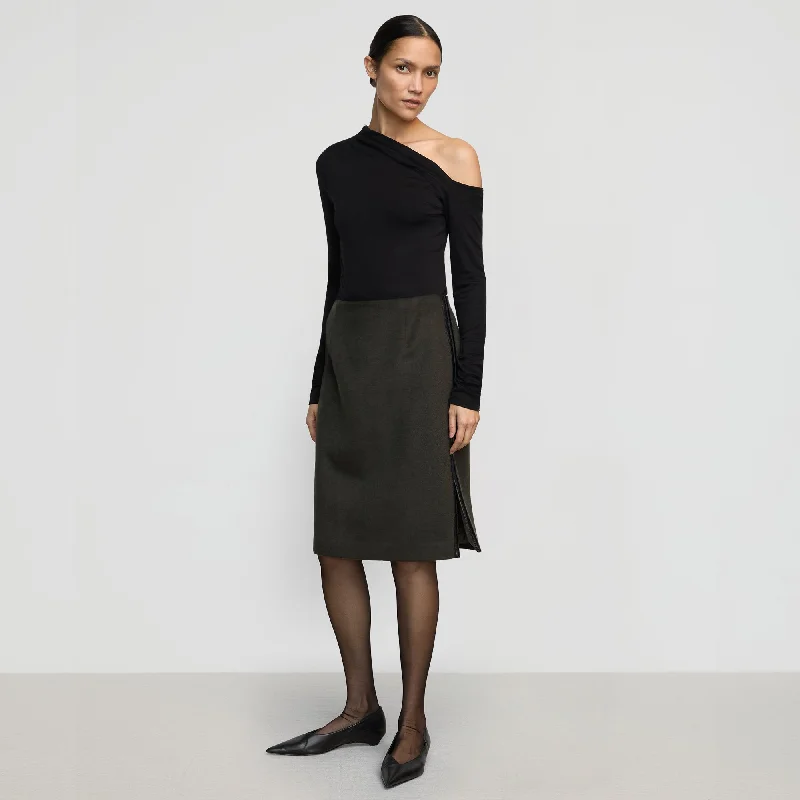 Colette Contrast Leather-Trim Skirt | Moss