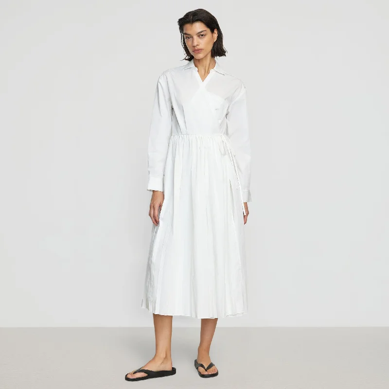 Lys Pleated-Skirt Wrap Dress | White