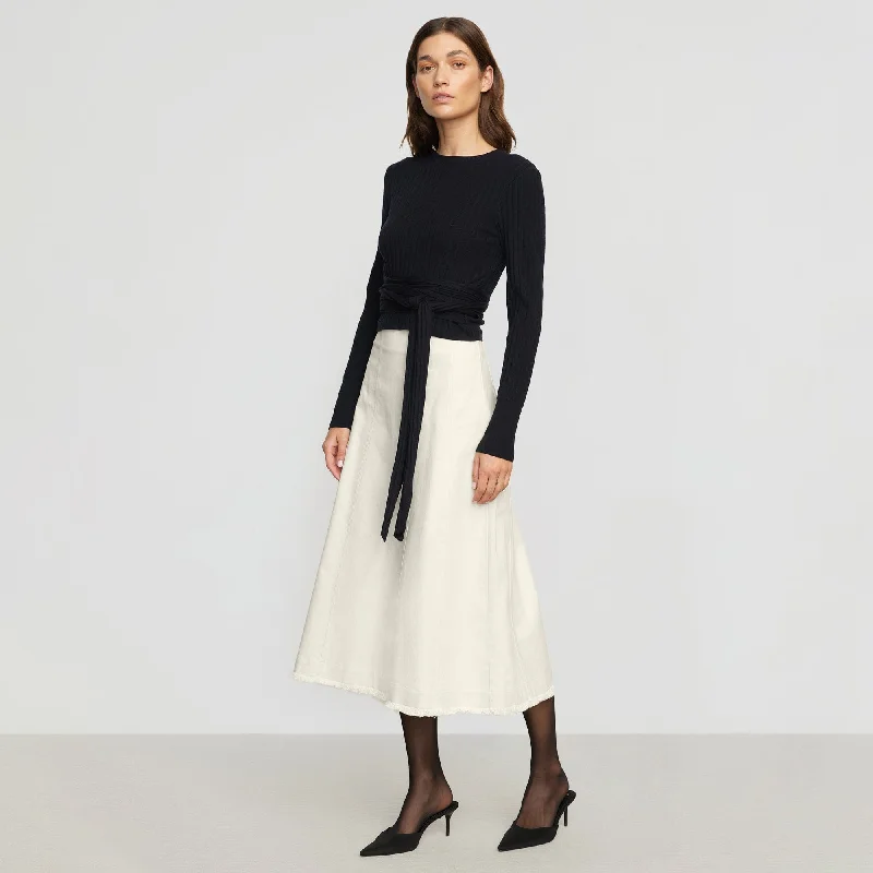 Saskia Front-Seam Cotton Twill Skirt | Cream