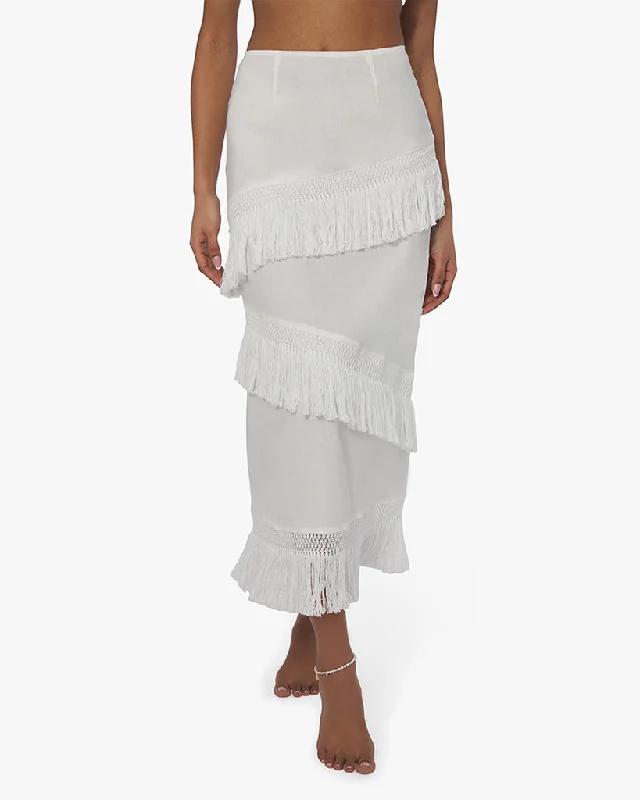 Linen Fringe Skirt | Off White